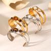 Hollow-out Stainless Steel Tiger Eye Open Bangle for Women, Pearl Bracelet, Titanium Steel Jewelry, Non-fading Accessory
