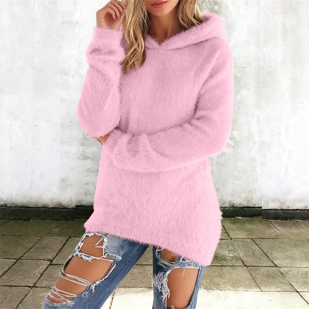 Damenmode Kapuzen-Fleece-Sweatshirt Einfarbig Langarm Warmes Oberteil