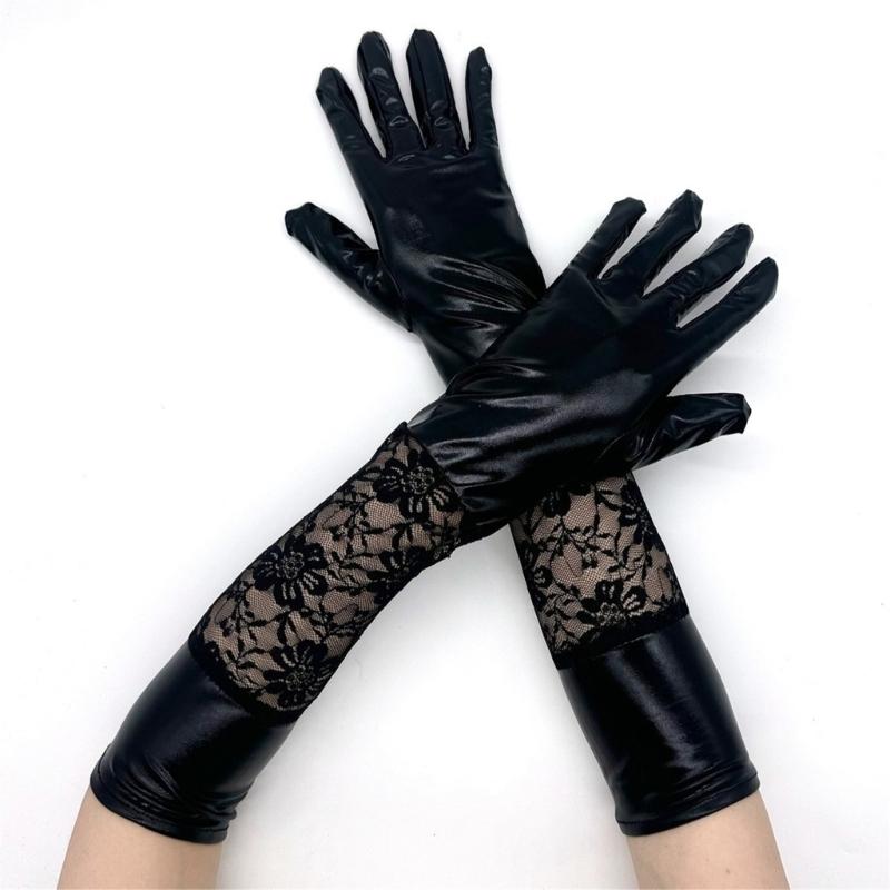 Chic Lace Trimmed Glossy Gloves With High Perfect For Evening Parties Outdoor Activities Easy Clean