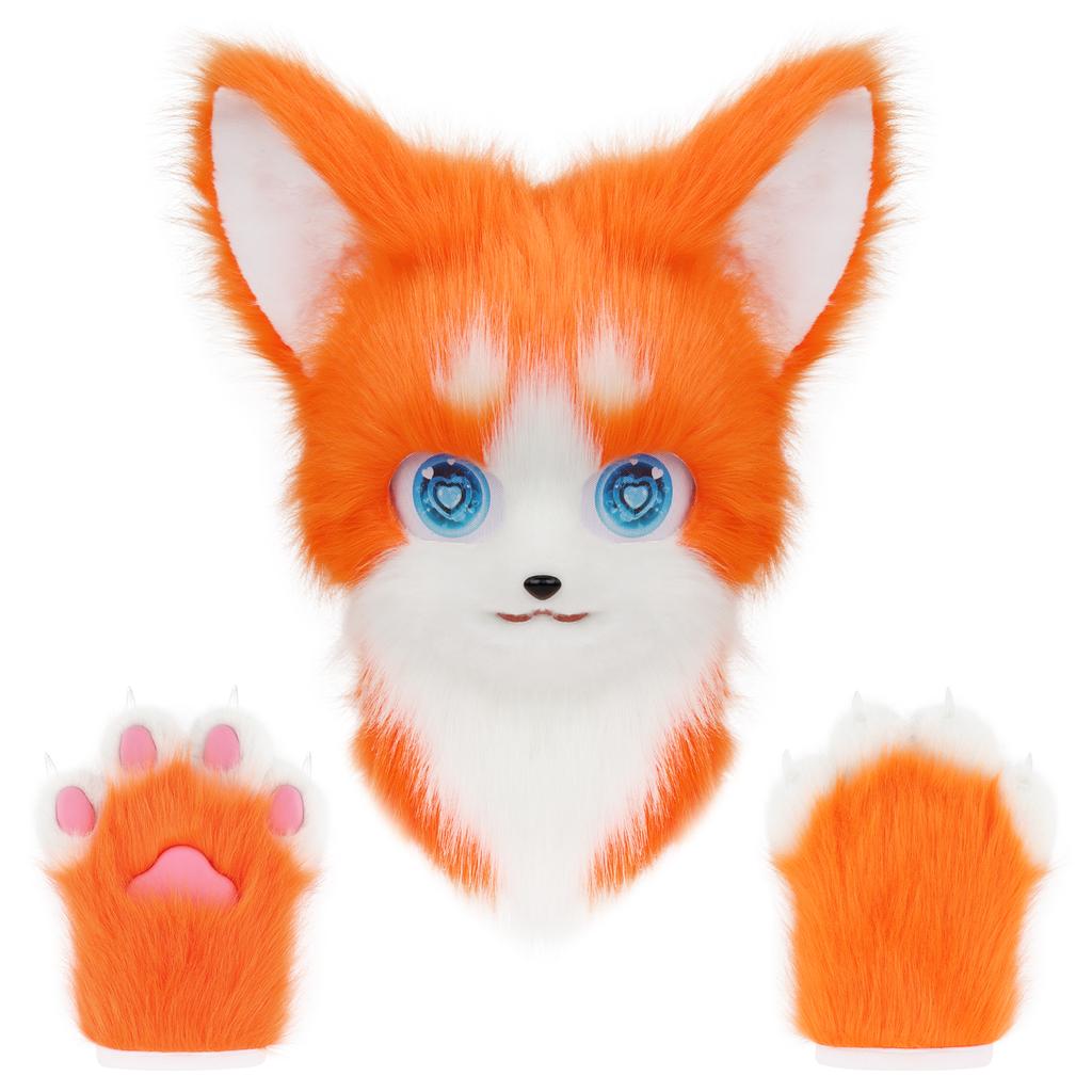 Animale Gatto Fursuit Maschera per la Testa Peluche e Therian Set di Guanti Zampa Per Costume di Halloween Cosplay Accessori