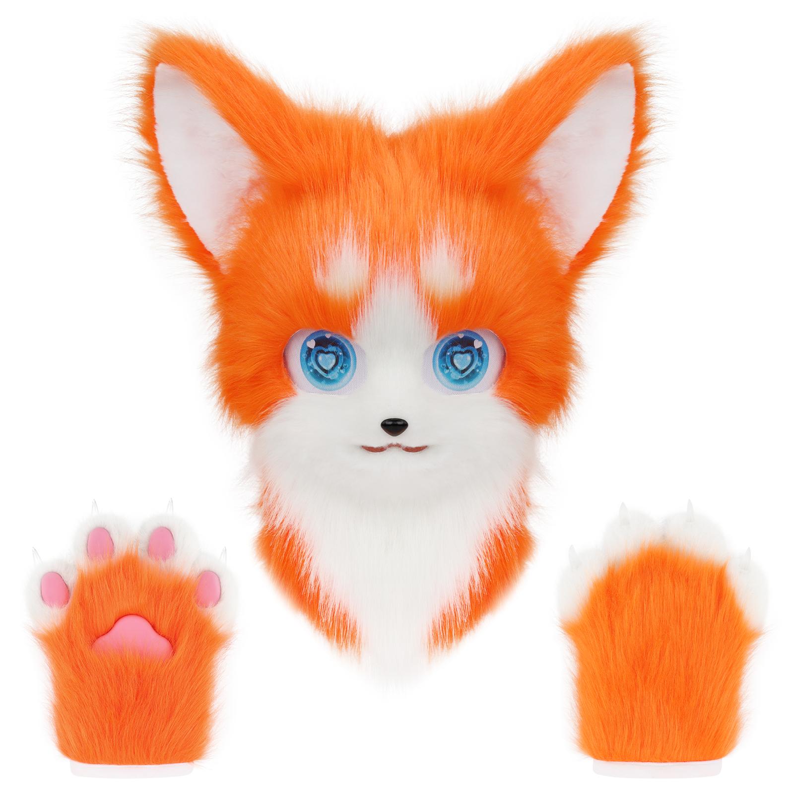 

Animal Cat Fursuit Head Mask Furry And Therian Paw Gloves Set For Halloween Cosplay Costume Accessories One Size