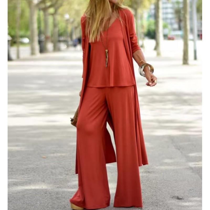 Women's Spring and Autumn Loose Casual Suit Big Size Solid Color Top + Pants Set