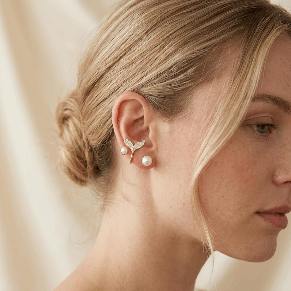 Zircon Pearl Crystal Earrings Personality Fish Tail Stud Earrings Women's Jewelry