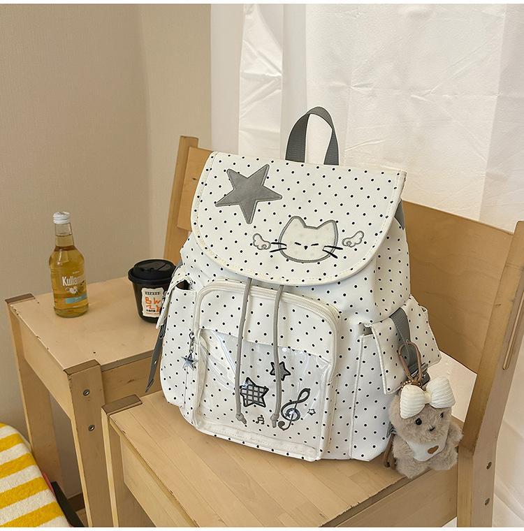 Schoolbag Korean cute star polka dot cat embroidery drawstring schoolbag Japanese soft girl student backpack light and versatile