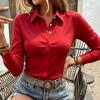 TIFICY Blusas y camisas de cuello tipo polo de manga larga con estampado de colores sólidos informales de moda para mujer para primavera y otoño