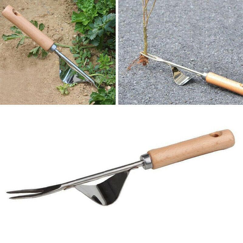 1 Stück Langer Holzgriff Edelstahl Gartenunkrautstecher Hand-Unkrautentferner Cutter Abzieher Werkzeuge Multifunktions-Unkrautstecher Pikierer