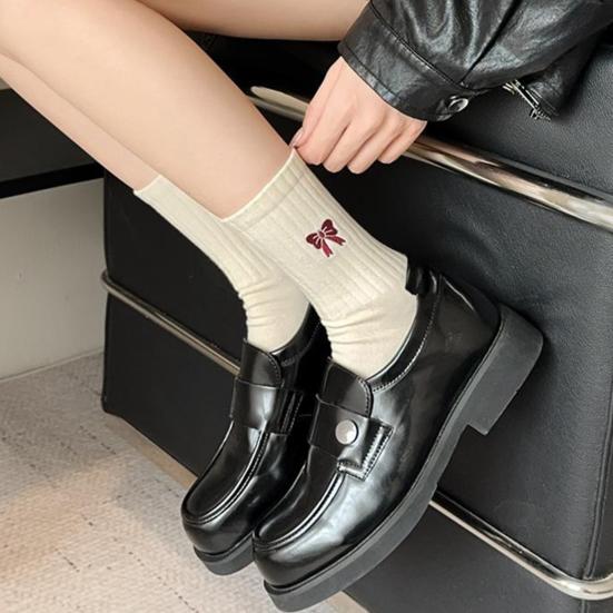 1 Pair Mid-tube Socks Striped Print Bowknot Patten College Style Socks Elastic Warm Socks Versatile Footwear Accessory