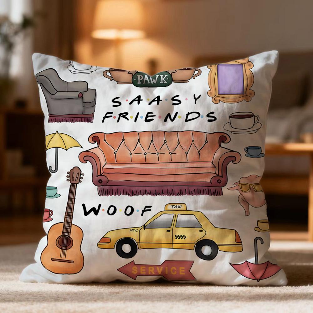 Fashion FFriendses Cushion Cover Soft Washable Pillow Case Multi-Scene for Couch Bed Travel Office Use
