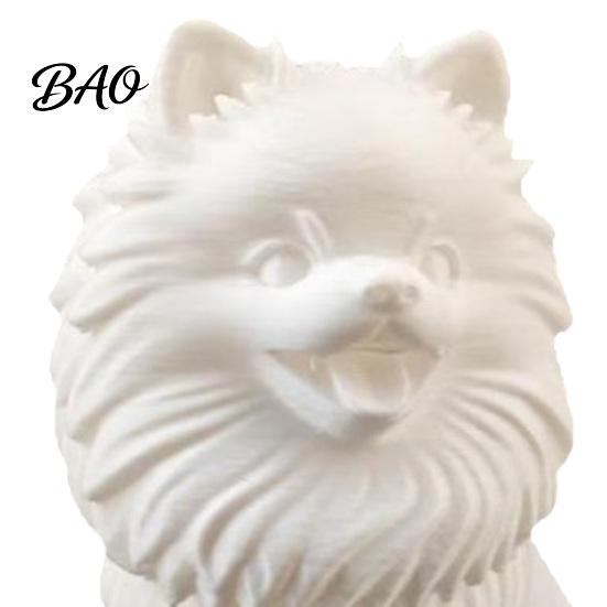 Versatile Home Style Accessory 3D Printed Cute Pomeranian Dog Figurine, White Twisting Head Puppy Statue, Small Exquisite Hair Texture Decor
