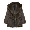 Vintage Luxury Faux Fur Women Coats Fashion Belt Lapel Full Sleeve Female Jacket 2025 Winter Street Loose Thicken Lady Outwears