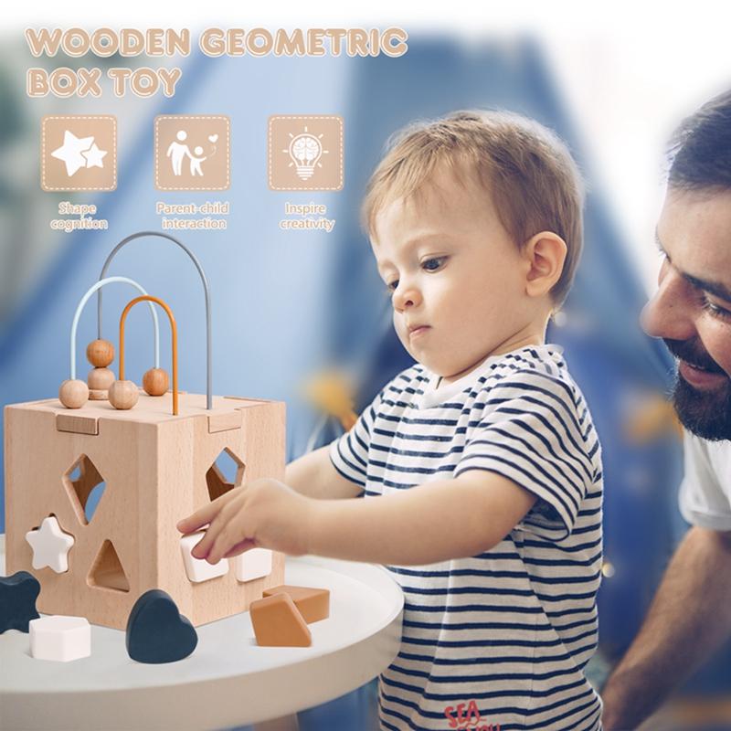 Wooden Box Toys Five-in-one Multifunctional Geometric Shape Blocks Shape Matching Toys Montessori Puzzle Education Stacking Game
