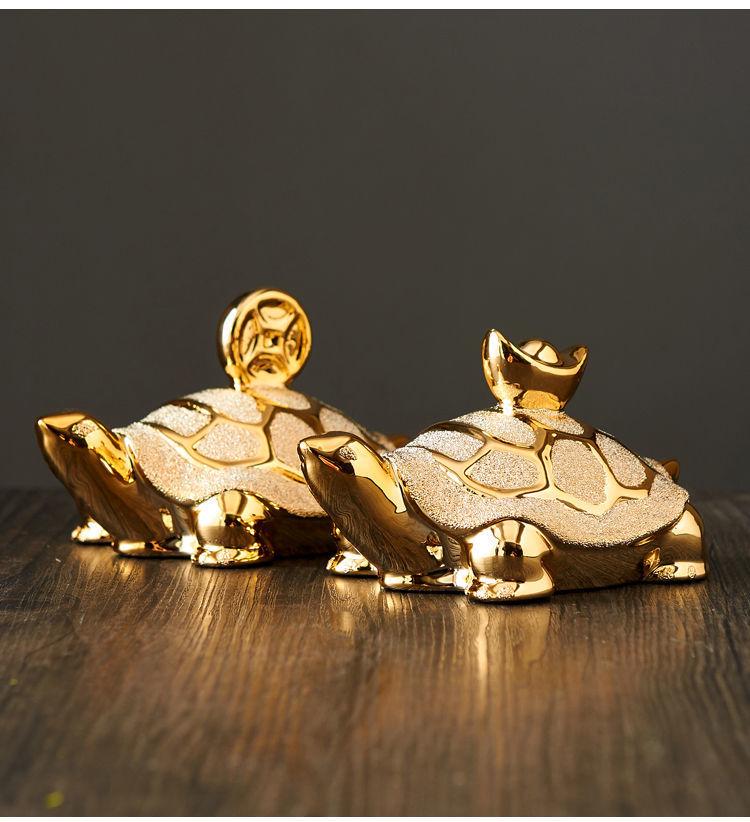 Gold-Plated Ceramic Turtle Figurine - Feng Shui Home Decor Ornament