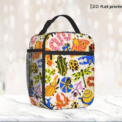 1pc Bug Print Lunch Bag Compatible for Work//Travel - Reusable Non-Food Contact Bento Box Carrier Tote with Insect Design