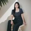 [In Stock] Plus Size Women's Retro Denim-Look Top & Wide-Leg Pants Summer Slimming Set 6160