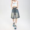 Women Casual Shorts Baggy Streetwear Knee Length Denim Short Pants Summer Fashion Daily Wide Leg Short Jeans