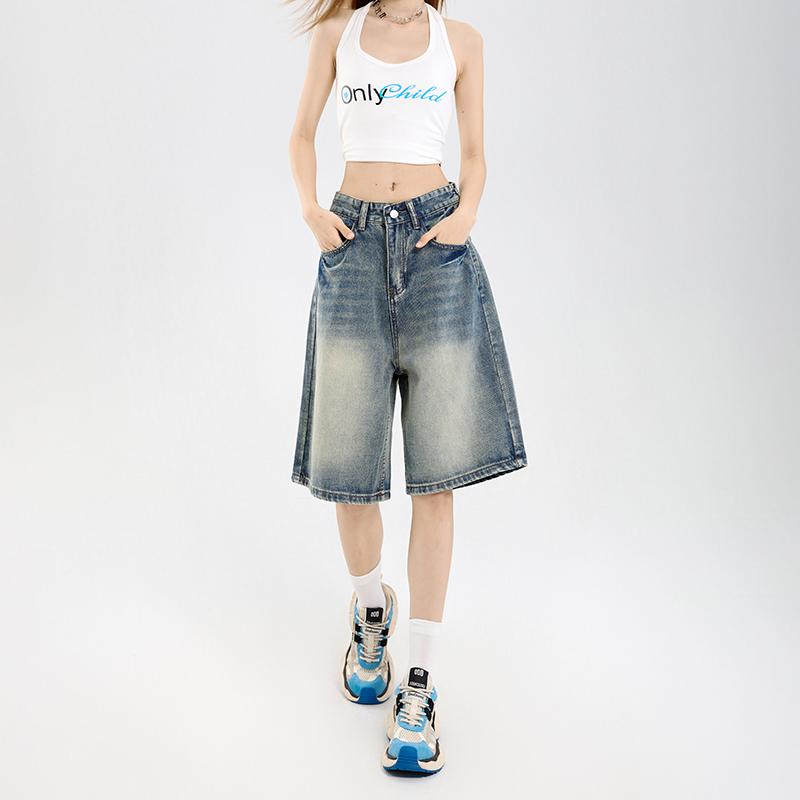 Femei Pantaloni Scurți Casual Largi Streetwear Lungime Genunchi Pantaloni Scurți Denim Modă de Vară Zilnic Cu Picior Larg Scurți Blugi