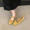 French Retro Double Bow Inner Height Increase Mary Jane Shoes Women's 2025 Autumn New Light Mouth Suede Ballet Shoes