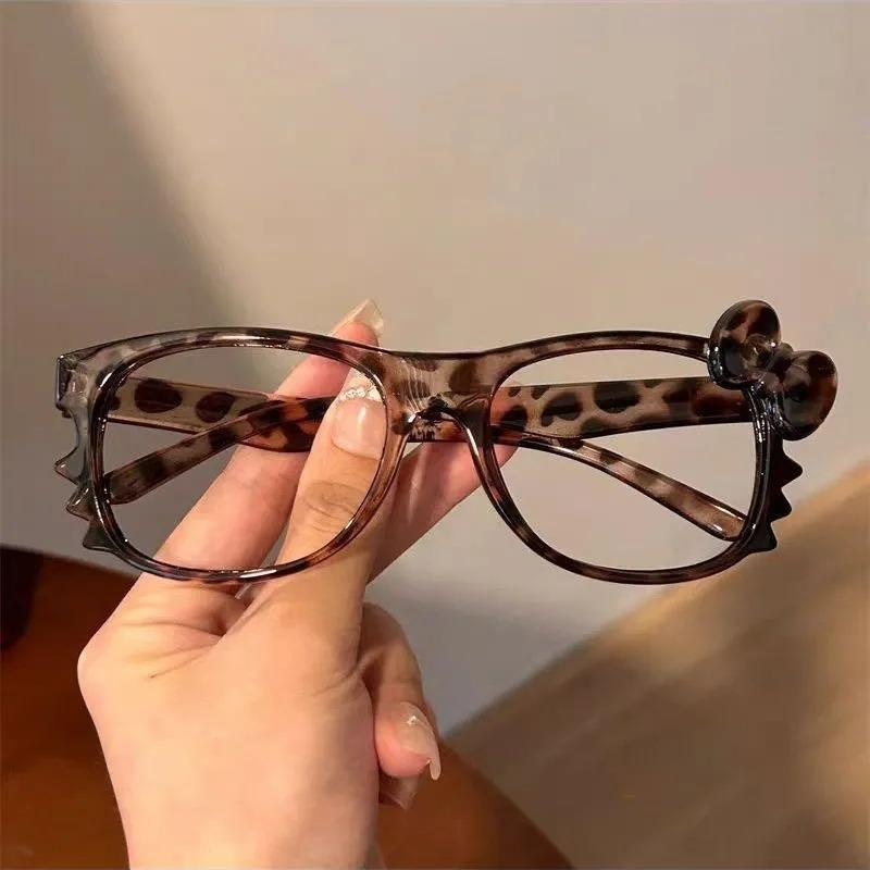 Fashion Leopard Print Bow Eyeglass Frame Cute Plain and Retro Style Y2k Millennium Subculture Versatile Glasses Without Lenses