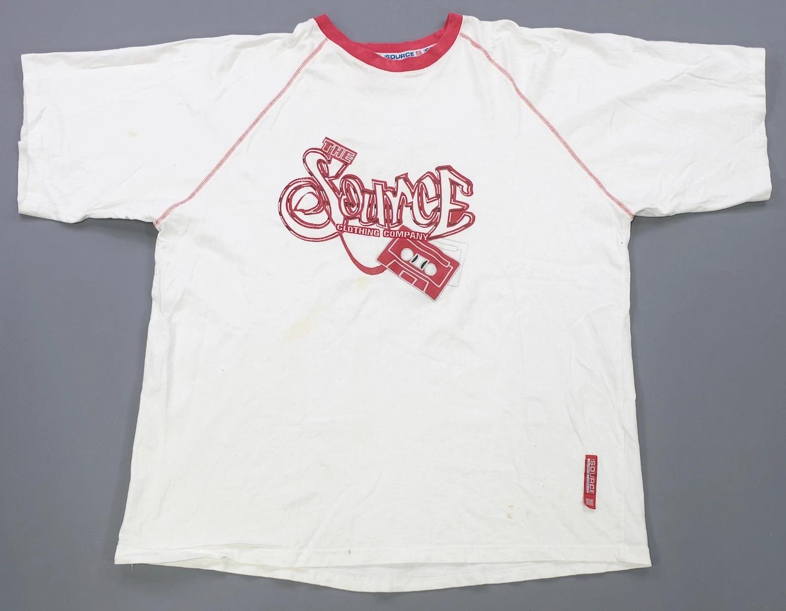 Rare VTG THE SOURCE Clothing Company Cassette Tape Ringer T Shirt Y2K White 2XL 2XL