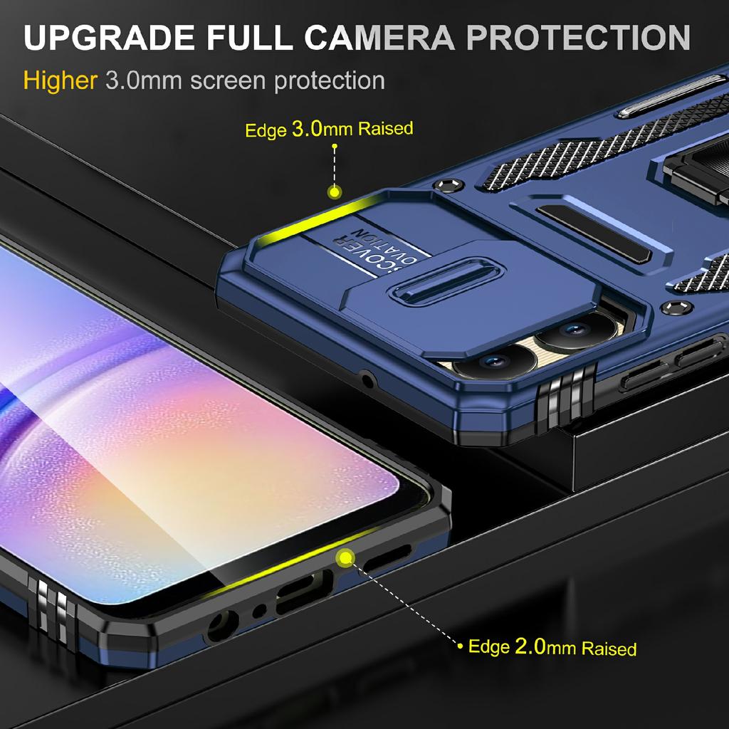 For Samsung Galaxy A06 4G Case Kickstand Slide Lens Lid PC+TPU Drop-Proof Phone Cover