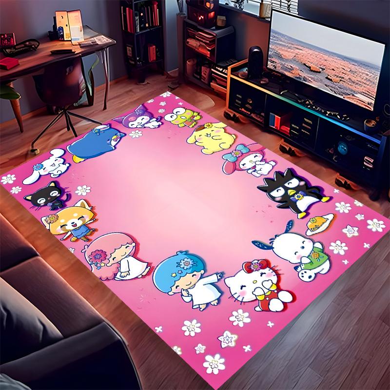 1pc Sanrio1 Print Area Rug - Soft, Washable Non-Slip Indoor Mat for Office Chairs, Living Room, Home Office Decorative Rug