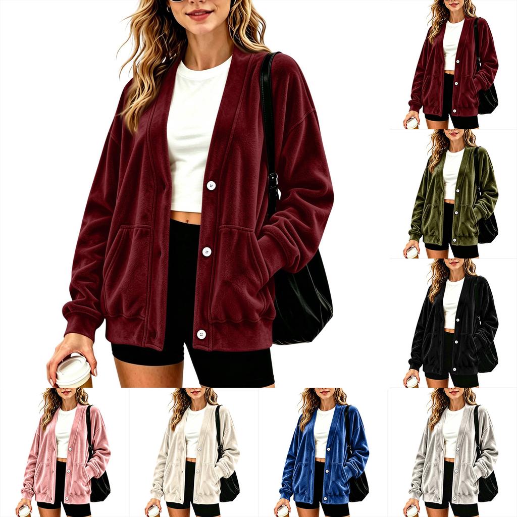 Women's Casual Velvet Button Front Jacket for Everyday Wear and Fashionable