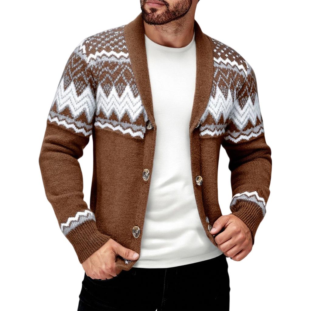 Herrenmode Lässiger Farbiger Gestrickter Cardigan mit Langen Ärmeln