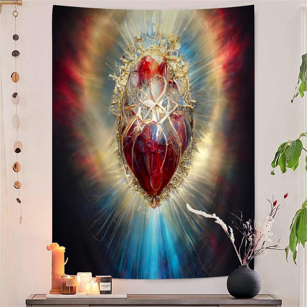 Sacred Heart of Jesus Canvas Painting Mary Hanging Bohemian Tapestry Cheap Hippie Wall Hanging Bohemian Wall Tapestrie
