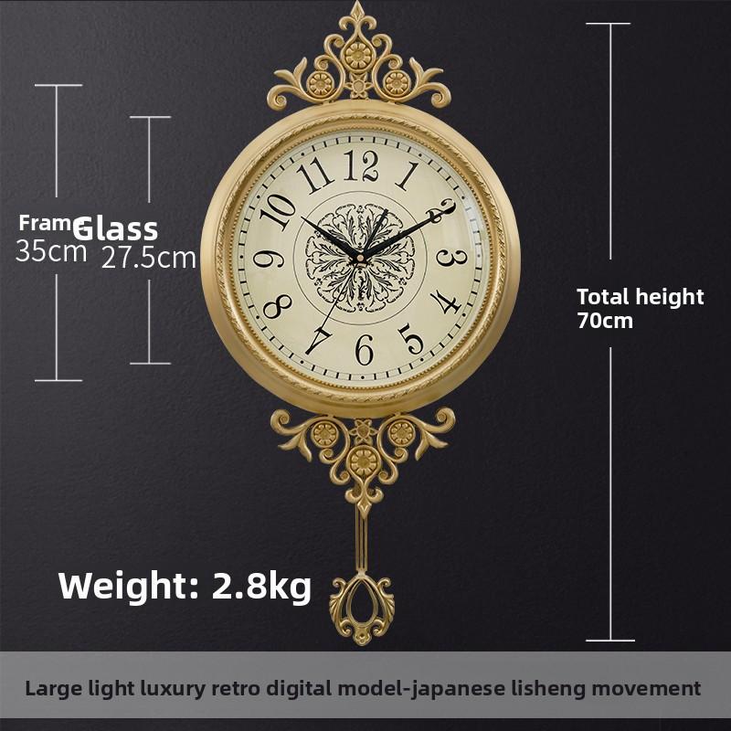 Metal Brass Living Room Wall Clock, a Modern Designer's Creative Decoration, American-style Silent Clock