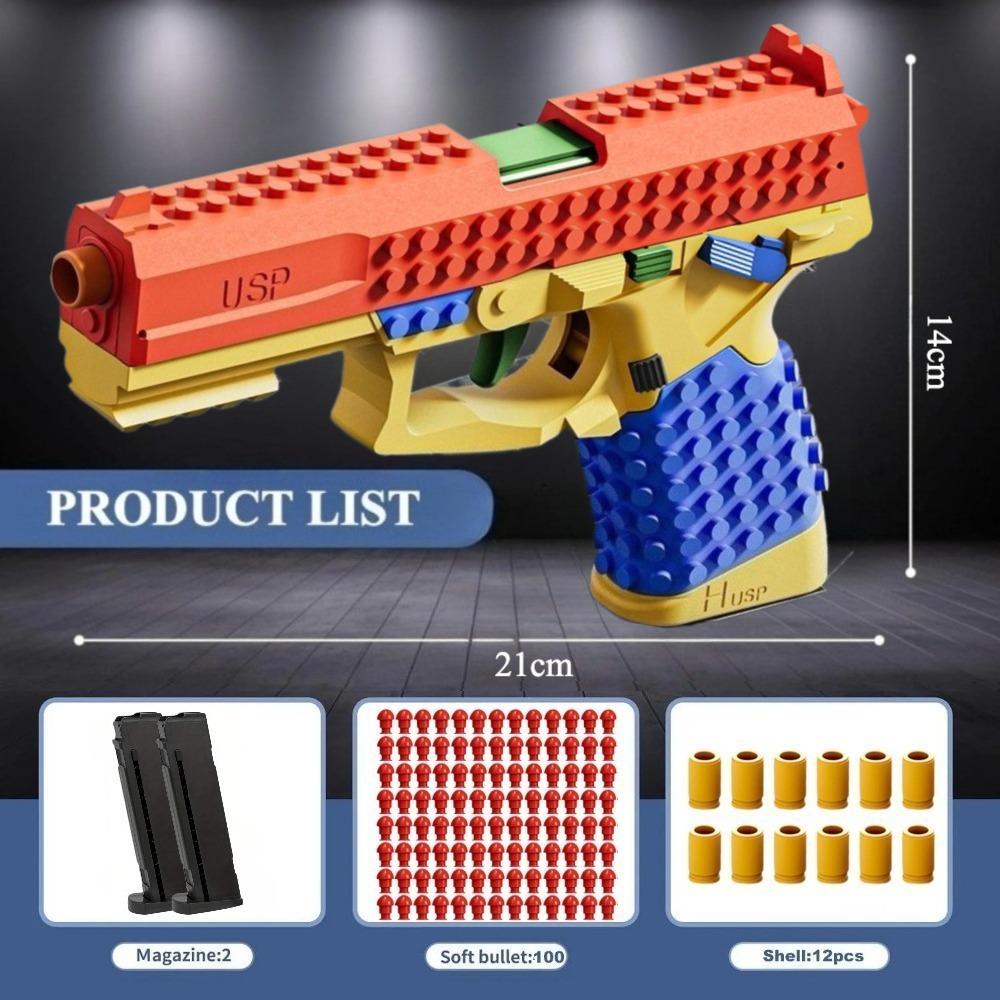 DIY Bricks Assemble USP Soft Bullet Gun Toy Safe Foam Dart Outdoor Shooting Game Toy Perfect Birthday Gifts for Children