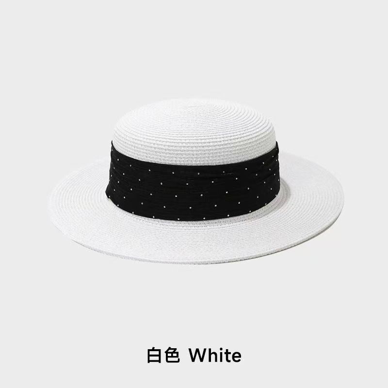 Straw Hat Light Luxury Flat Top Straw Hat Children's Casual Versatile Sunscreen Beach Straw Hat