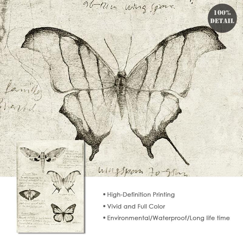 Vintage Fox Butterfly Deer Insect Note Retro Poster Mushrooms Canvas Painting Wall Art Print Wall Pictures for Living Room Decor