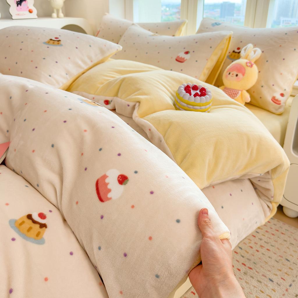 Thickened Milk Fleece Quilt Cover Single Piece Coral Fleece Quilt Cover Four-Piece Set Double-Sided Flannel Fleece