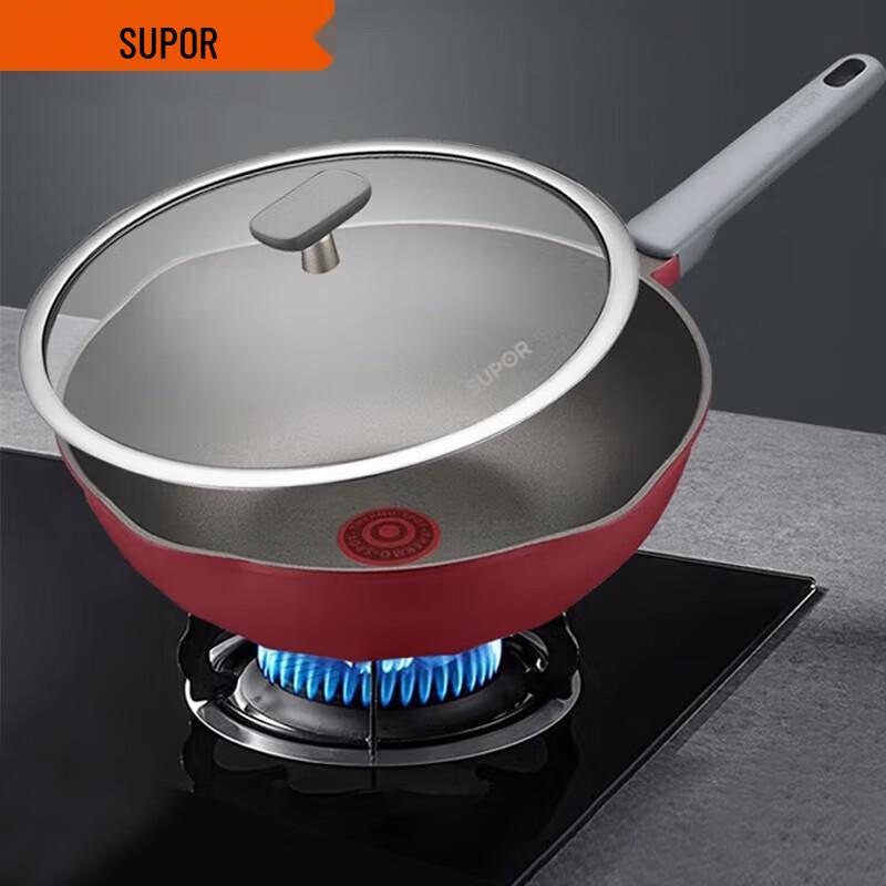 SUPOR Red Dot Non-Stick Titanium Wok with Lid