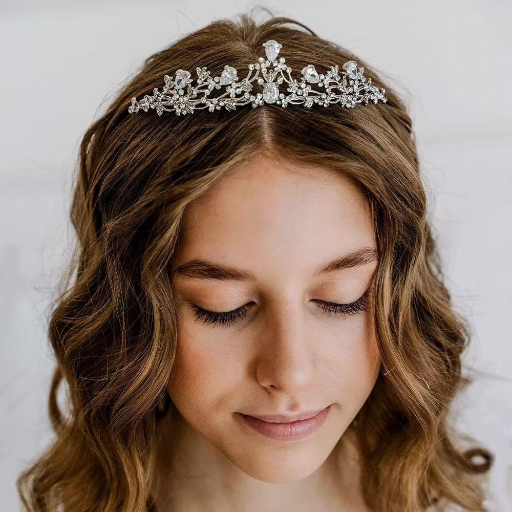 

Hollow Baroque Crystal Tiara Leaf Princess Hair Hoop Fashion Wedding Crown Daily серебряный