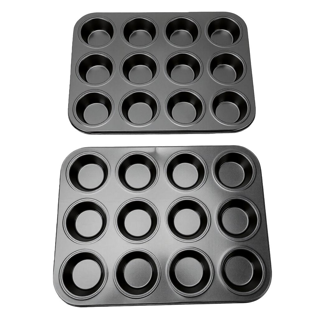 2pcs Nonstick Bakeware Muffin Pans Baking Pan for Cupcakes Carbon Steel Sturdy Even Heat Distribution Easy to Clean 12