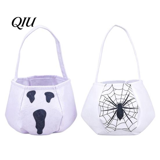 Halloween Party Supplies Cute Treat or Trick Bag with Handle for Kids, Reusable Non Decoration Woven Candy Goodie Bag, Soft Handbag Basket Favors Home