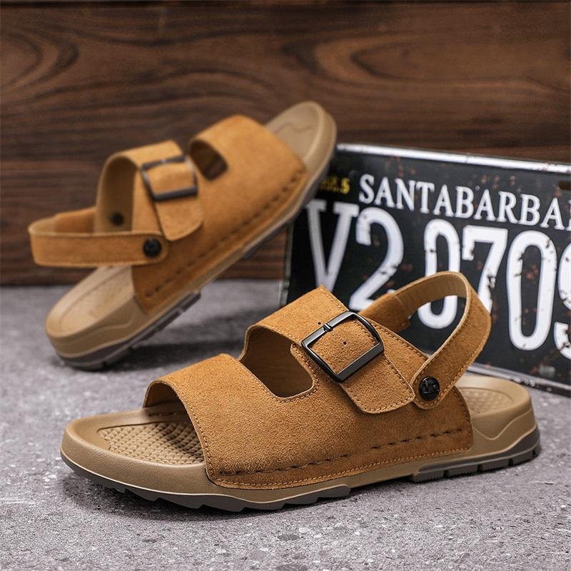 Fashion Beach Male Comfortable Slippers All-match Flats Men's Casual Walking Shoe 2025 New Cow Down Sandals Beach Mens Slip On Shoes