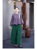 Spring Artistic Retro Forest Green Loose Linen Double-Layer Elastic Waist Pants