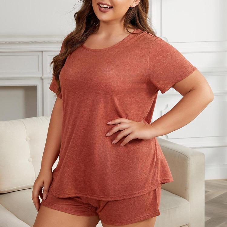 Oversized Summer Pajama Set for Women Plus Size Sleep Lounge Wear Short Sleeve Shirt and Short Pants Round Neck Two Piece