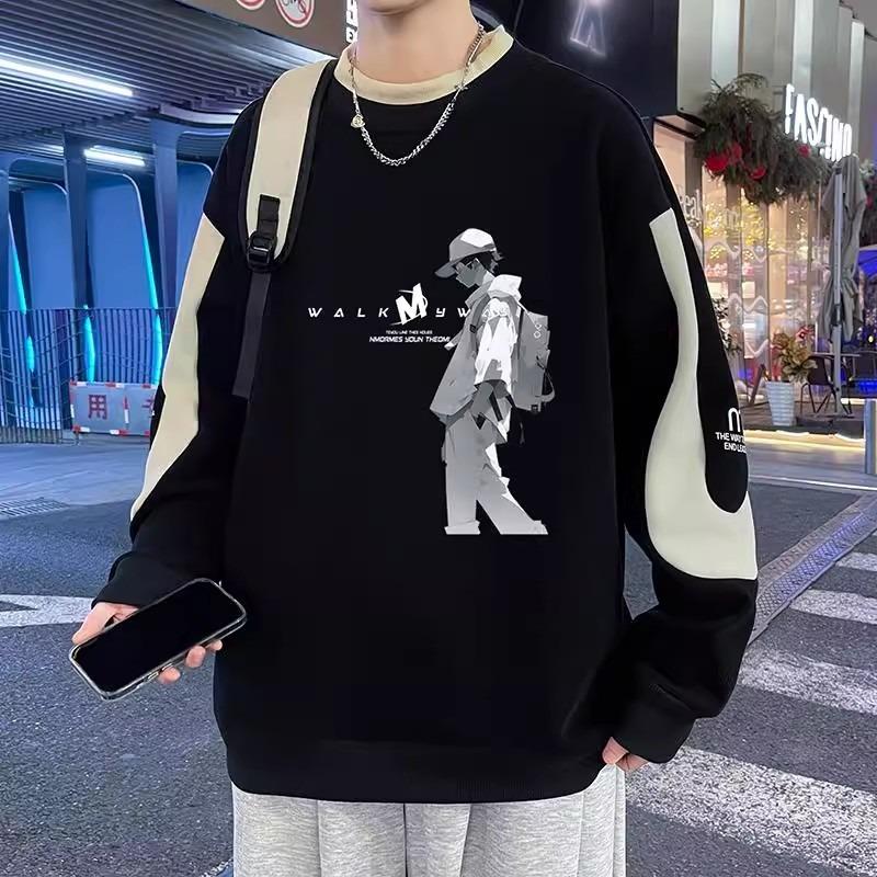 Men's warm fashion big size heavy sweater soft high quality fabric round neck sweater loose casual sports long sleeve t-shirt bottoming shirt