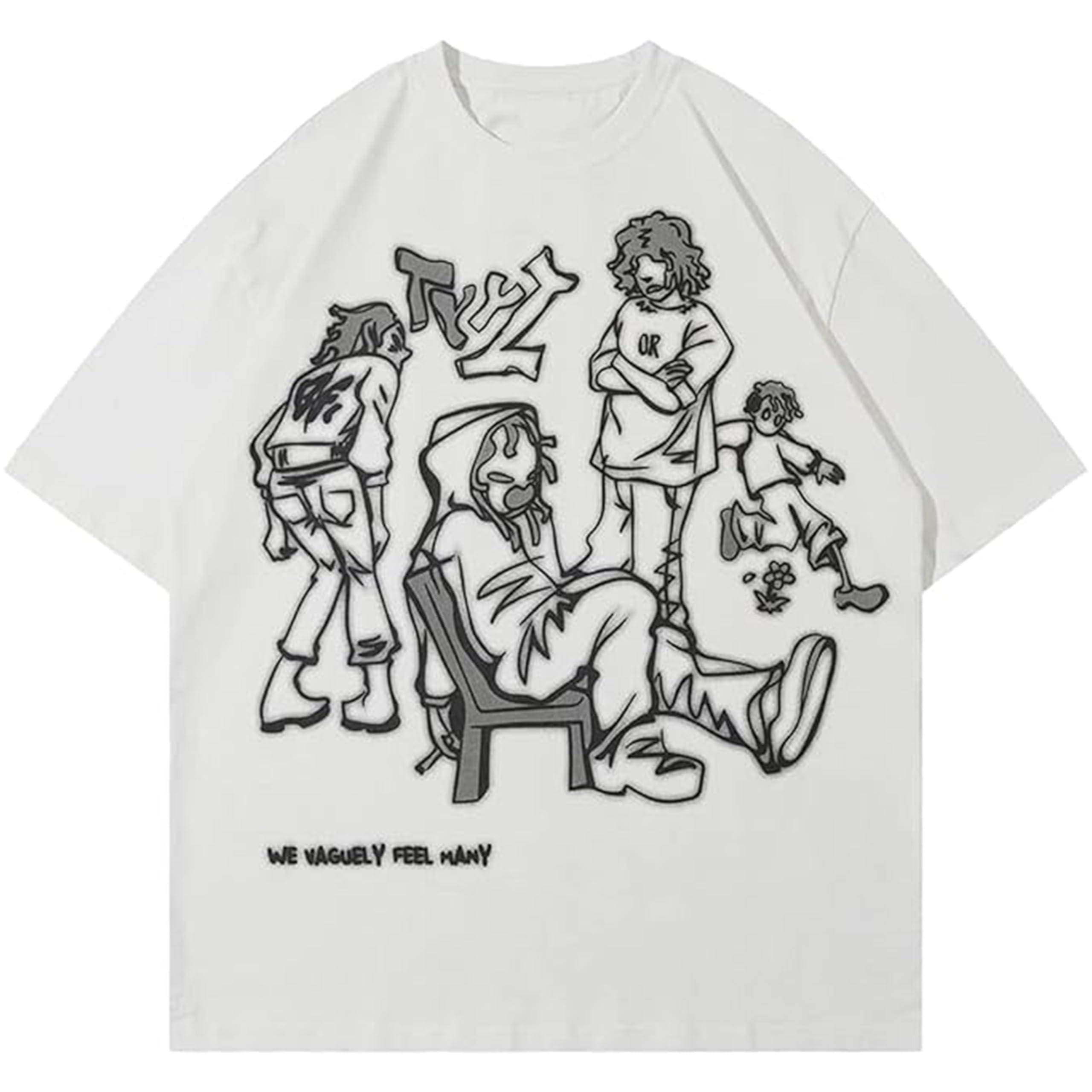 

Men s Abstract Figure Line Art Graphic Tee, We Vaguely Feel Many Streetwear Oversized T-Shirt XXL білий