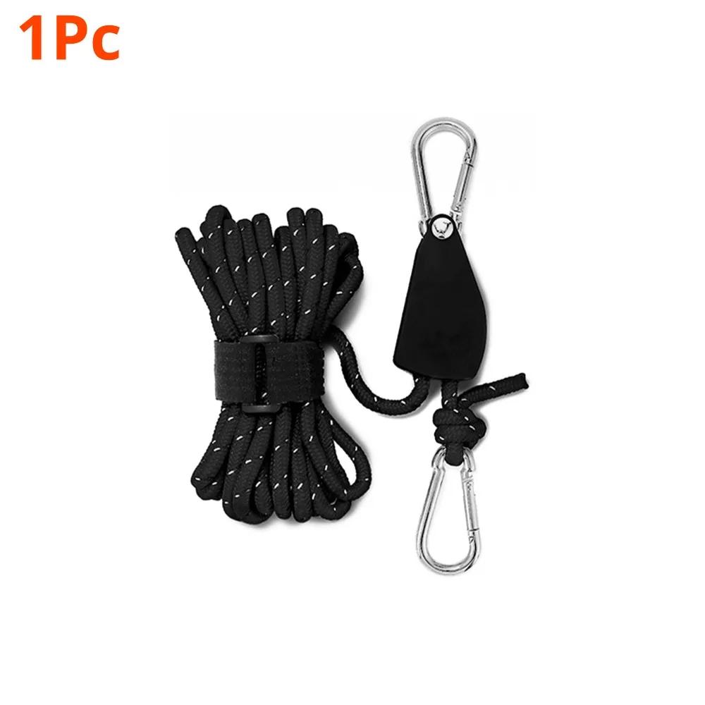 1-10Pcs 4M 4MM Camping Rope Pulley Tensioner Ratchet Hangers Camping Awning Tent Adjustable Wind Rope Pulley Hook Camping Tools