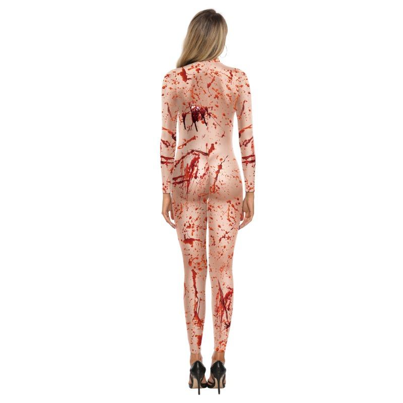 New Women's Halloween Ladies Jumpsuit Bloodstained Digital Printing Jumpsuit Performance Tights
