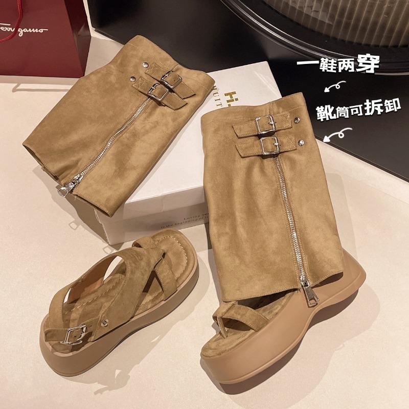 Fashion Designer Women's Shoes Fashion Two-Way Wear Platform Shoes 2025Summer Casual Sandals for Women Mid-calf Cool Boots Zapatos Mujer