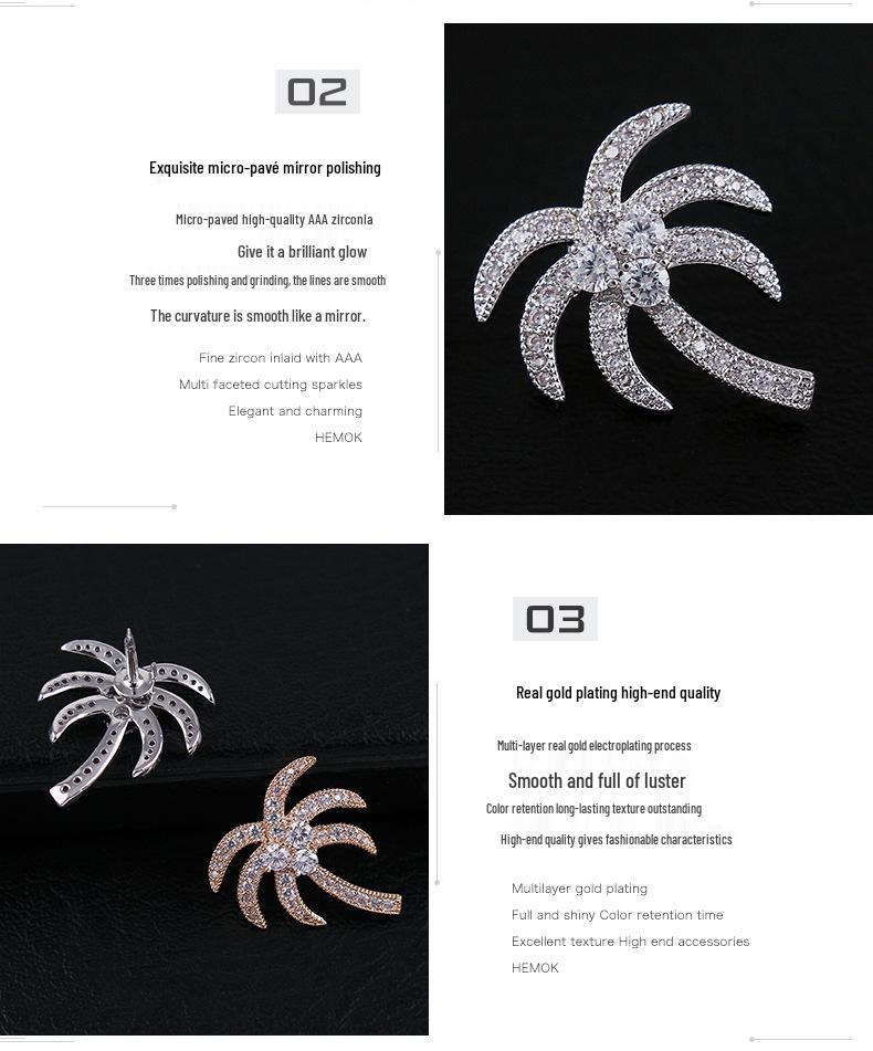 Men's Personalized Coconut Tree Brooch: High-End Zirconia Lapel Pin & Anti-Exposure Button for Women's Shirts
