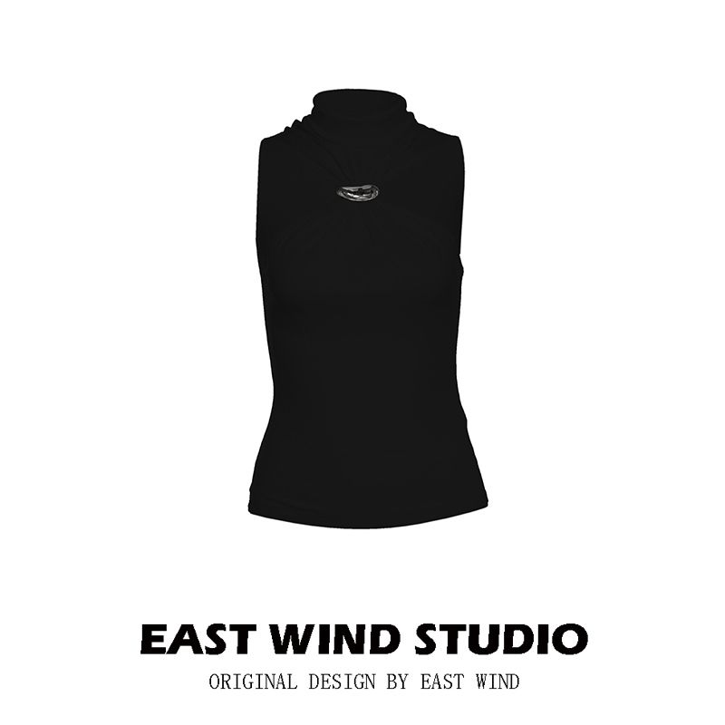 

East Wind Minimalist Casual Wind Black off-the-Shoulder Turtleneck Vest for Women Stylish Slim Looking Sexy Short Tops Black S