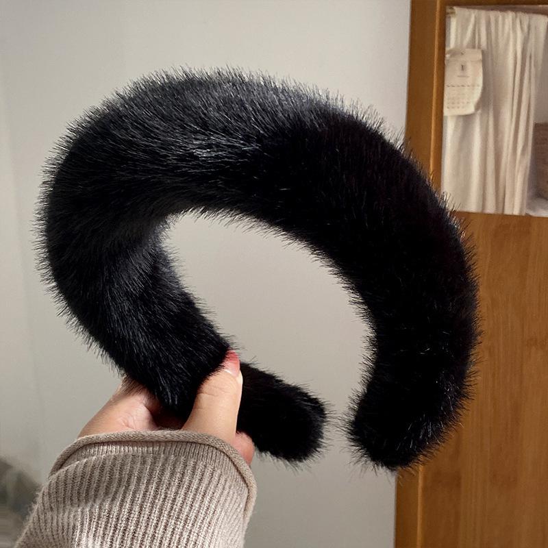 Imitation Mink Fur Wide Edge Headband for Women - Autumn/Winter Face Washing Accessory