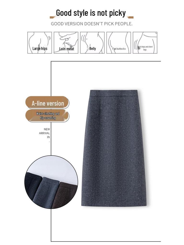 Sequined Mid-Length A-Line Skirt - 2025 Autumn/Winter Slit Hip-Hugging Style for Women