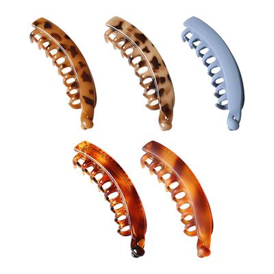 5Pcs Vintage Leopard Print Banana Hair Clip For Women Non Slip Grip Practical Plastic Hair Accessories For Thin Thick Hair